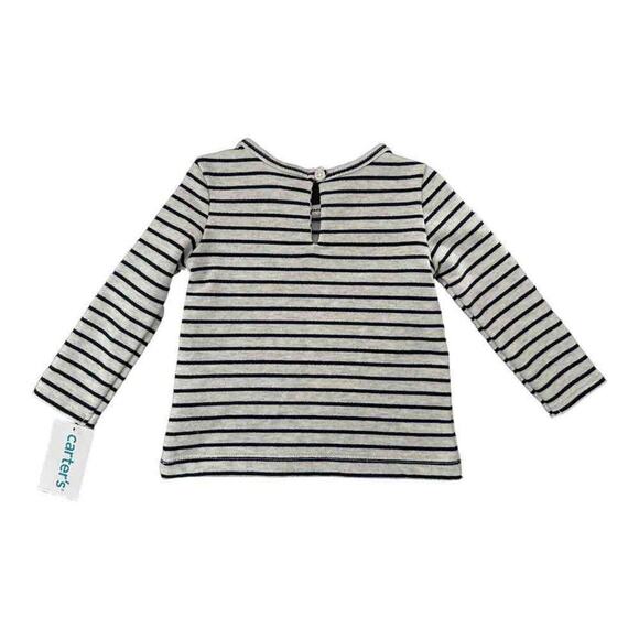 Carter's Girls Gray Striped Long Sleeve Floral Detail 100% Cotton Top 9M Baby - Picture 3 of 7
